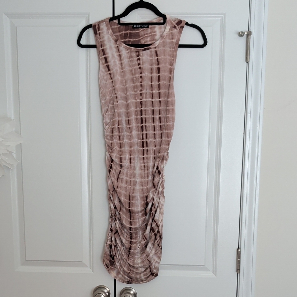 Shein Brown Tie-Dye Midi Dress Size L